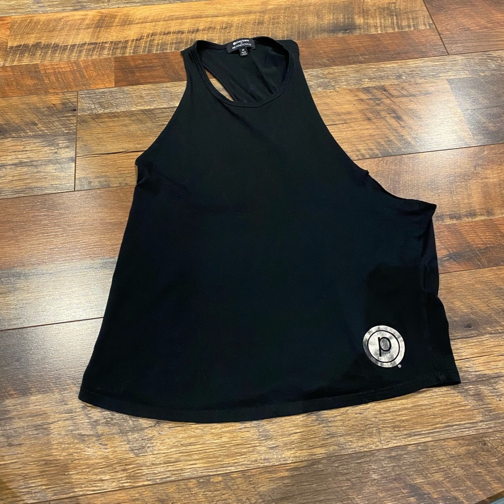 Beyond yoga and pure barre cross back tank with silver PB logo on the bottom